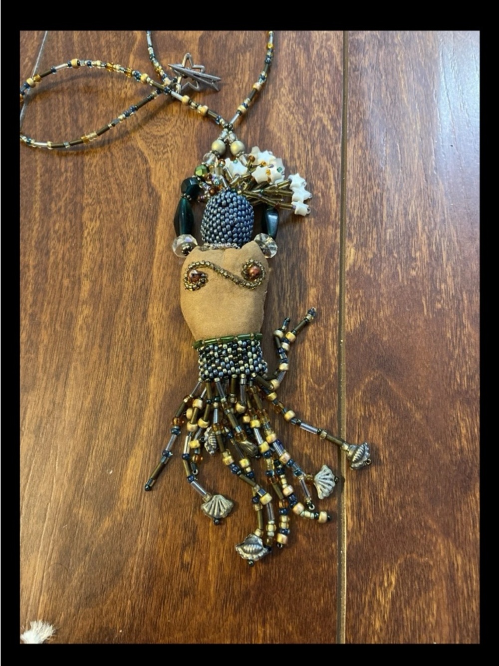 Handcrafted Seed Bead Leather Mother Nature Goddess Amulet Necklace Totem